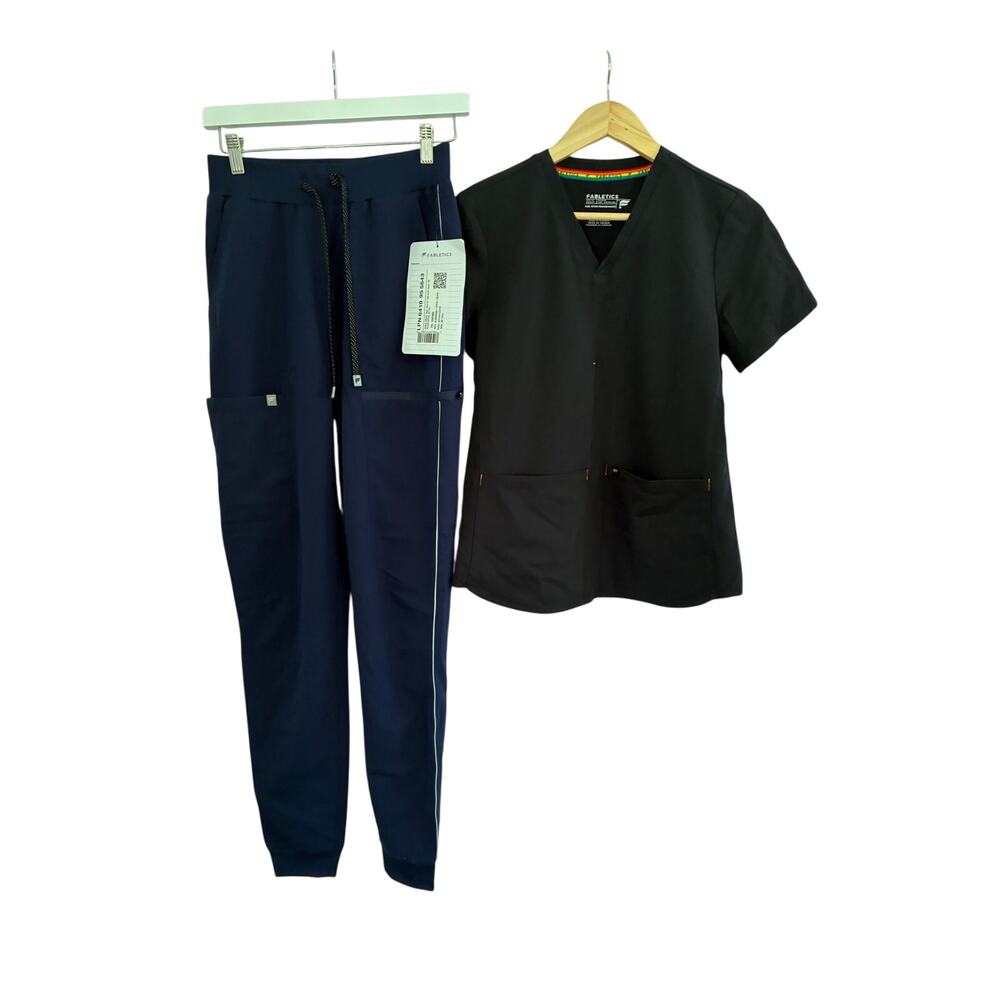 NWT Fabletics Womens XS Tall High Rise On Call Navy & XS Black Method Top READ